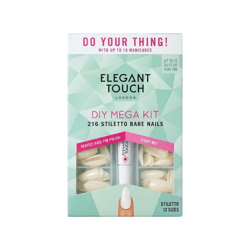 Elegant Touch London DIY Mega Kit False Nails – Stiletto Shape (216 Nails)