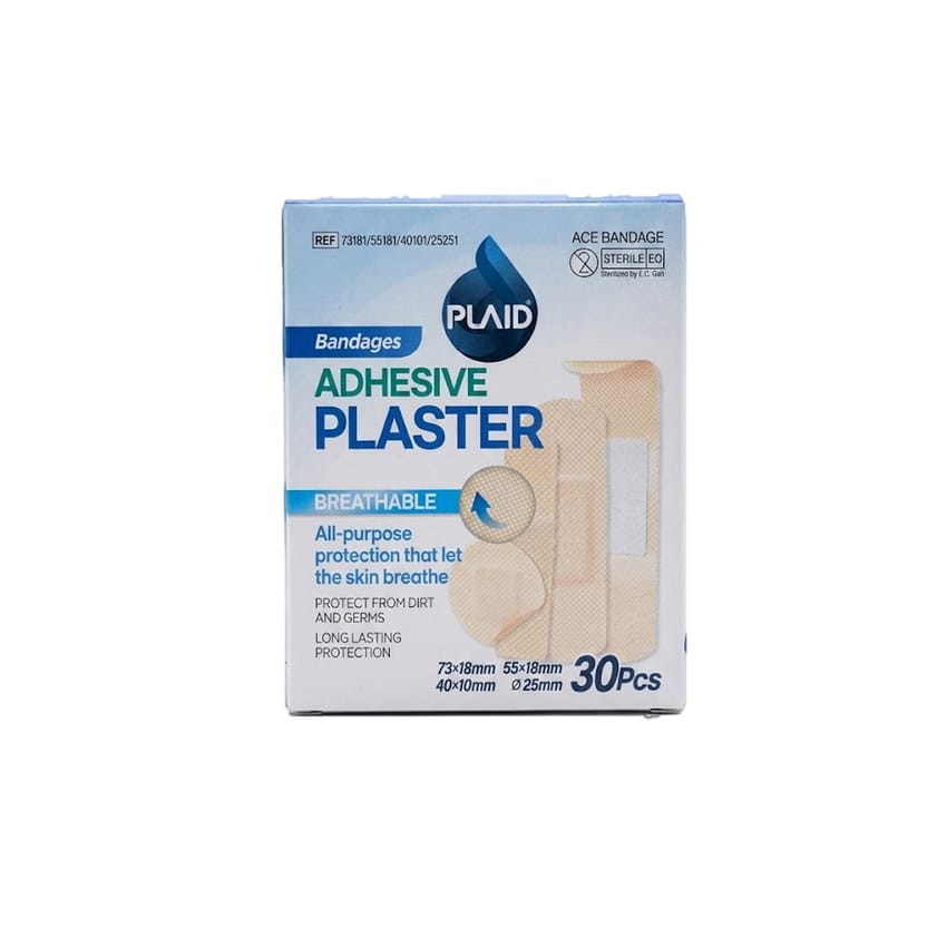 PLAID Adhesive Plaster Bandages – 30 pcs Assorted Sizes
