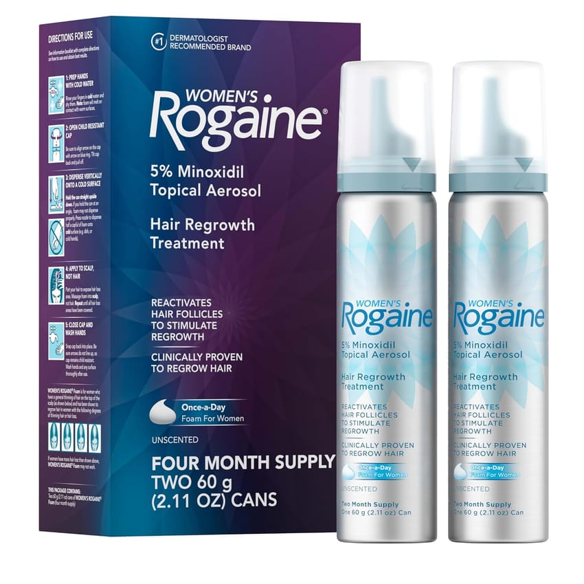 Rogaine for Women 5% Minoxidil Foam – Hair Regrowth Treatment (4-Month Supply)
