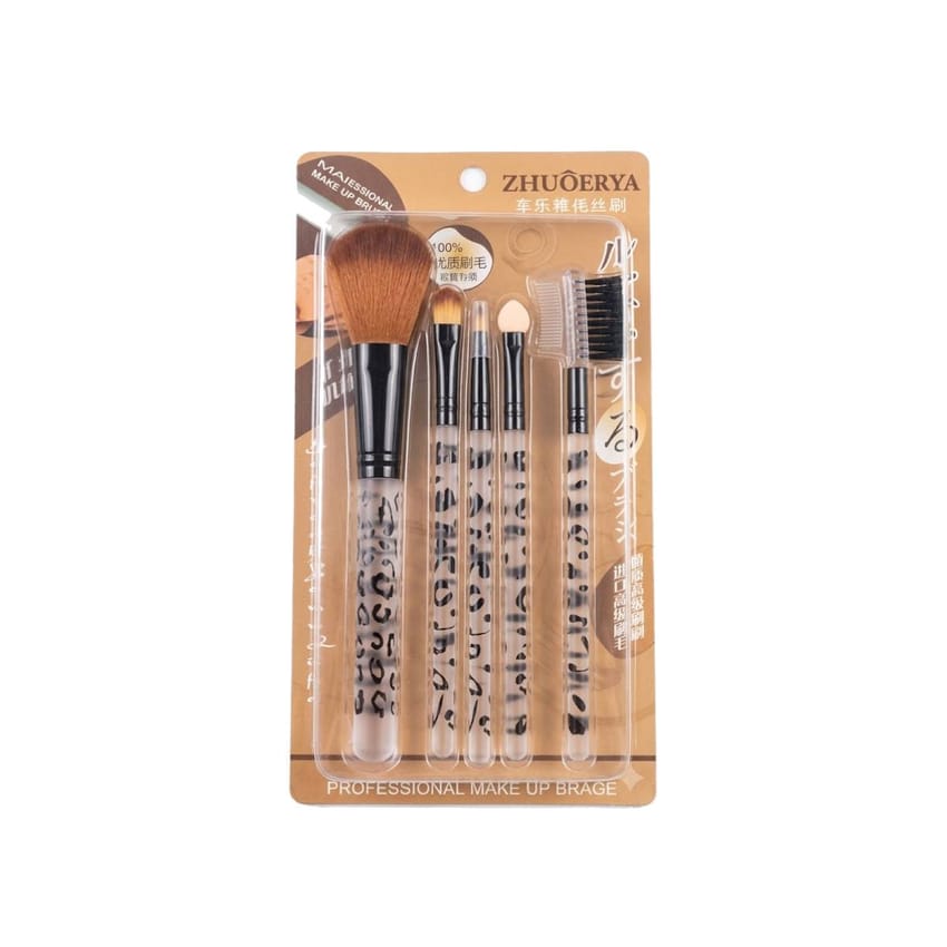 Zhuoerya Leopard Makeup Brush Set – 5 Pcs