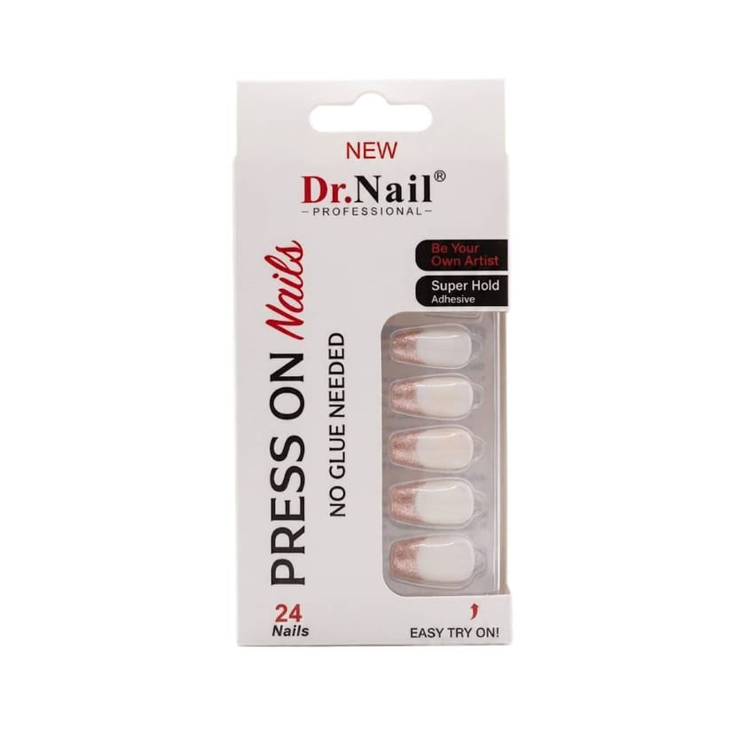 Dr. Nail Professional Press On Nails – White & Glitter French Design, 24 Nails Myf65