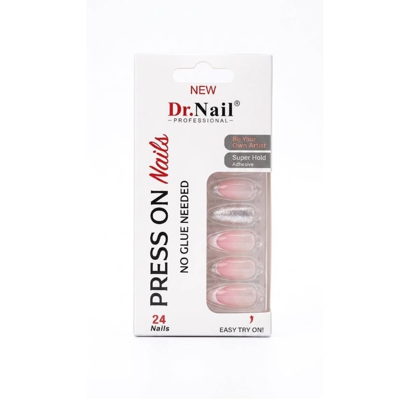 Dr. Nail Professional Press On Nails – Nude & Silver Glitter French Design, 24 Nails Ks055 product thumbnail 2