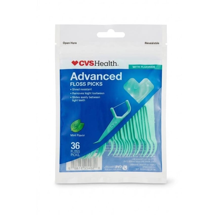 CVS Health Advanced Floss Picks Mint Flavor – 36 Pcs