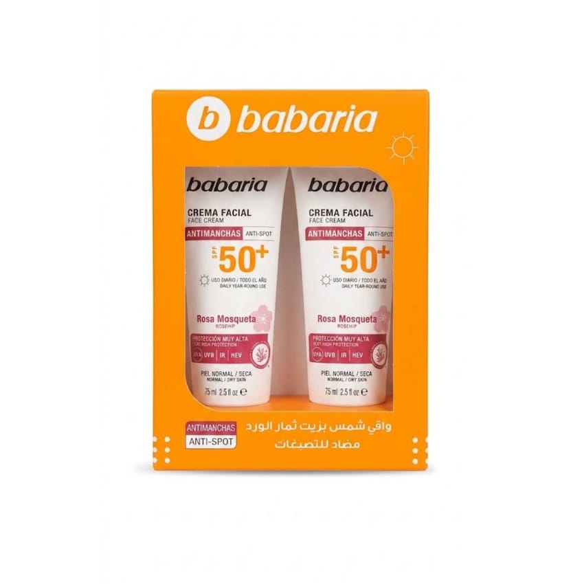 Babaria Anti-Spot Face Cream SPF 50+ with Rosehip – 2 × 75ml | sun-care | sun-block | babaria