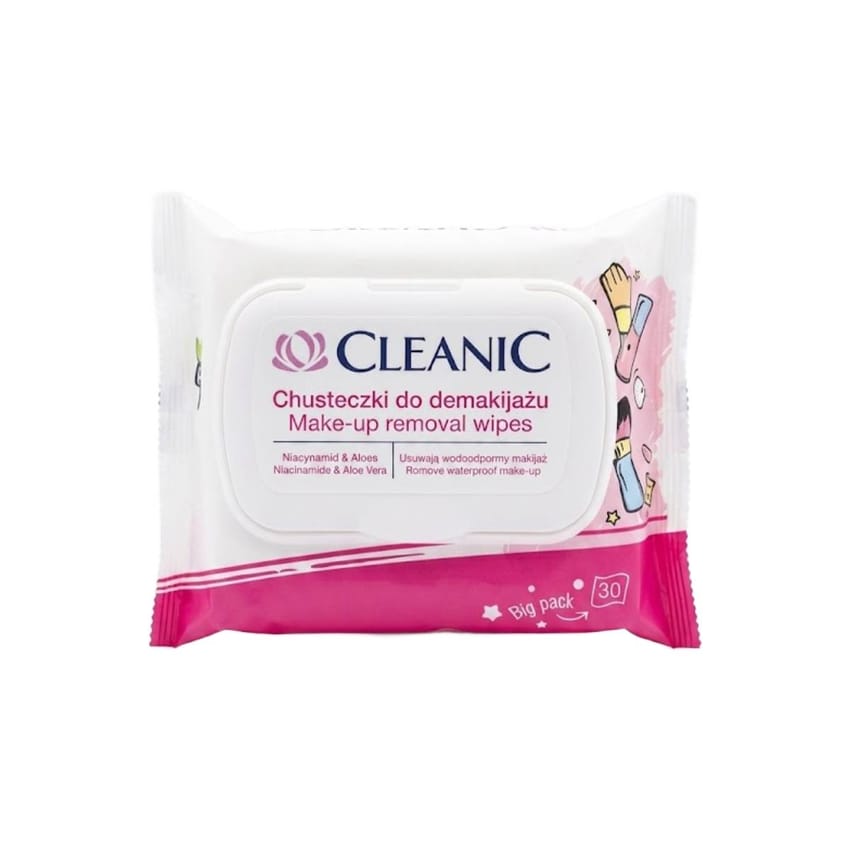 CLEANIC Make-Up Removal Wipes with Niacinamide & Aloe Vera – 30 Wipes