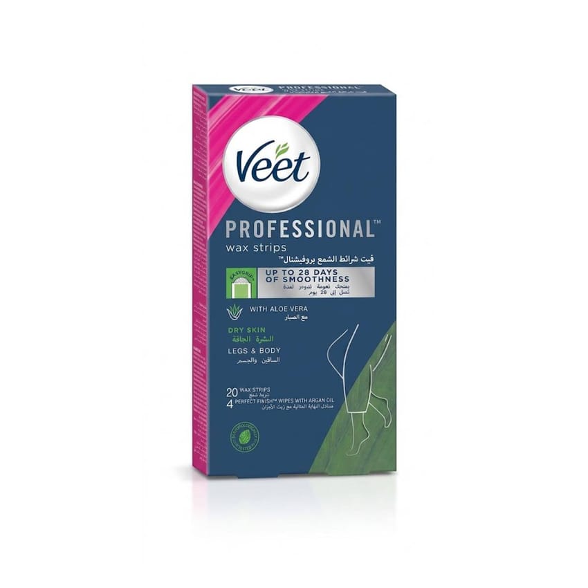 Veet Wax Strips for Dry Skin Aloe Vera, 20 Strips 4 Wipes