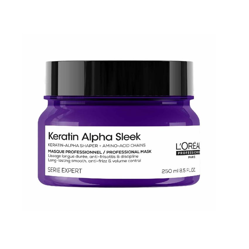 L'Oréal Professionnel Keratin Alpha Sleek Professional Hair Mask for Long-Lasting Smoothness, Frizz & Volume Control 250ml