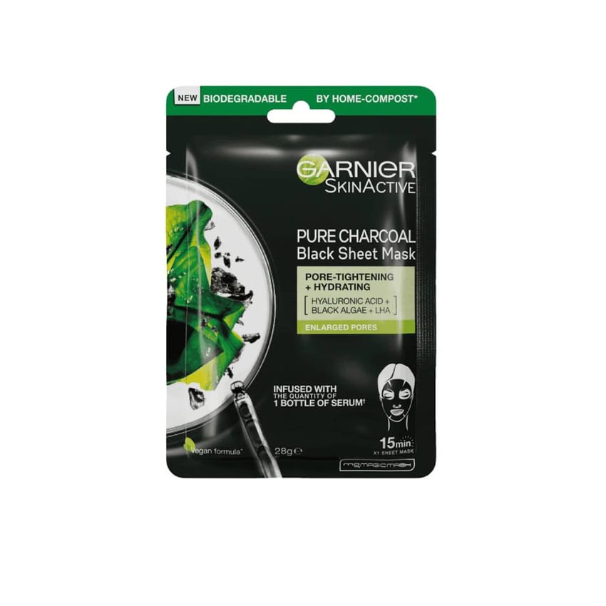 غارنييه ماسك ورقي بالفحم والطحالب لتنقية البشرة وترطيبها | face-mask | garnier | face-care